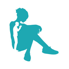 Silhouette of man in prayer pose. Man asking woman to marry or forgive him. Couple relationships