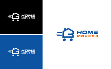 letter B home logo design with moving house concept vector template