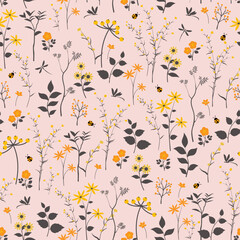 Beautiful wildflower seamless pattern on pastel pink background for decorative,fashion,fabric,textile,print or wallpaper