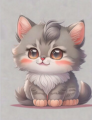Cute Kitten illustration, Colorful Gray, AI-Generated Image