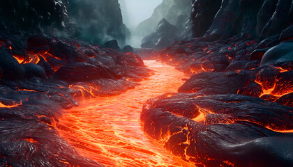 Ai image of a river of lava