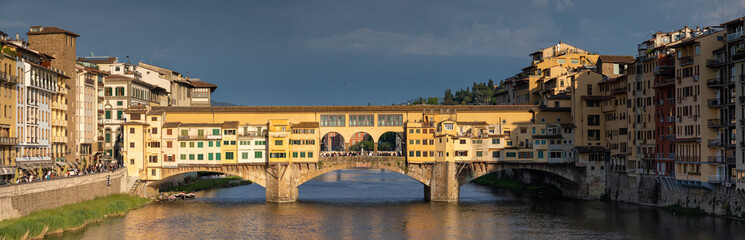 Panorama of medieval Ponte Vecchio in the evening light