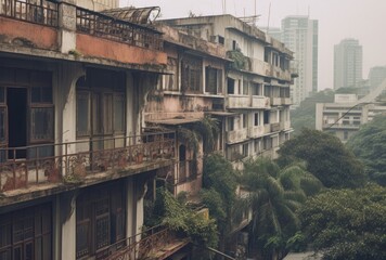 Fototapeta na wymiar an abandoned building in a city on a street Generative Ai