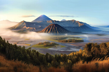 Fototapeta na wymiar Beautiful landscape of Mount Bromo, East Java, Indonesia, Generative AI