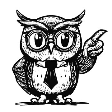 Owl Teacher Sketch, Owl Professor Vector