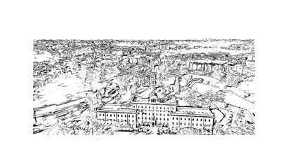 Building view with landmark of  Rome is the capital city in Italy. Hand drawn sketch illustration in vector.