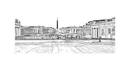 Building view with landmark of  Rome is the capital city in Italy. Hand drawn sketch illustration in vector.