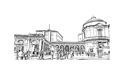 Building view with landmark of  Rome is the capital city in Italy. Hand drawn sketch illustration in vector.