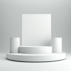 White minimalistic empty podium stage. Created with generative AI.