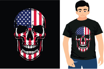 Skull American Flag With T-shirt Design, Skull T-shirt, USA Flag Shirt.