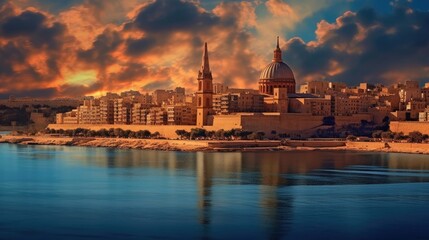 Obraz na płótnie Canvas the cityscape of malta at sunset Generative Ai