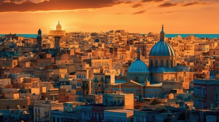 Fototapeta premium the cityscape of malta at sunset Generative Ai