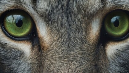 The close-up of a bobcat's face had shining green eyes. (Generative AI)