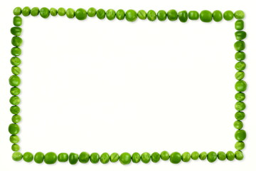 frame of fresh raw green peas vegetable in white background,copy space
