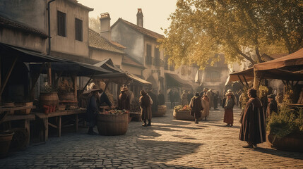 Market in a medieval European city