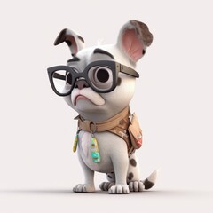 Fototapeta premium French Bulldog dog illustration cartoon 3d isolated on white. Generative AI