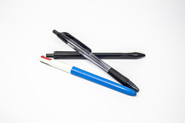 Ballpoint pen with a clicker for office or school isolated on white background