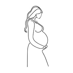 Vector illustration. Silhouette of a pregnant woman. One line art.