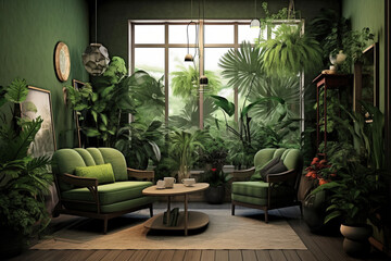 スタイリッシュおしゃれな観葉植物とソファのあるリビング