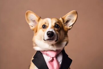 Business-Ready Pup: Corgi Dog Dons a Dapper Suit on an Isolated Background: Generative AI - obrazy, fototapety, plakaty