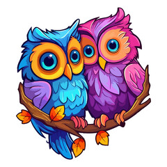 Cute owls in love modern pop art style, Colorful owls in love pastel cute colors