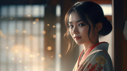 Naklejka premium Japanese, girl, young lady, kimono, sexy (2)