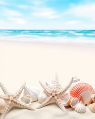 Fototapeta na wymiar Create a summer themed banner or header with beach elements. (Generative AI)