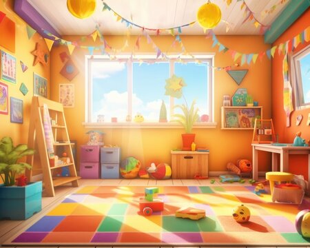 The kids' playroom is colorful and positive. (Generative AI)