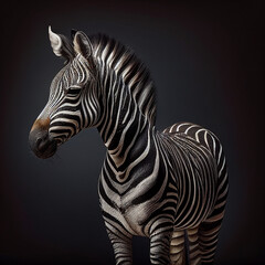 Fototapeta na wymiar Wild animal zebra on black background illustration cartoon style ai generated ia generative 