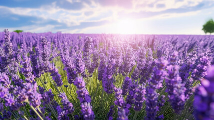 Obraz na płótnie Canvas Lavender flowers blooming on lavender field background.