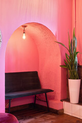 Photos of stylish pink interior in loft style