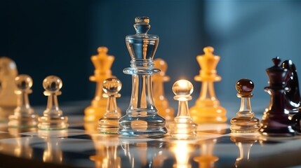 An image of chess game illustration for background presentation template. Ai generative 