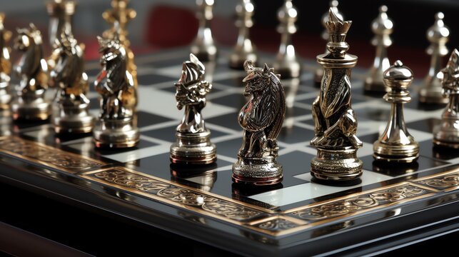 An image of chess game illustration for background presentation template. Ai generative 