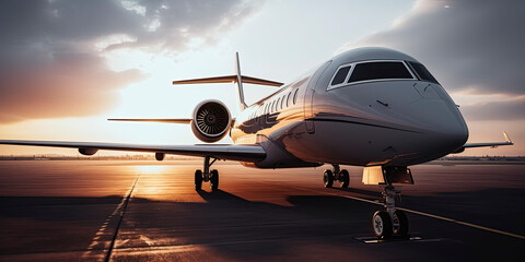 Close-up of a business jet parked outside. Generative AI