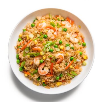 Shrimp Fried Rice isolated on white background. Generative AI