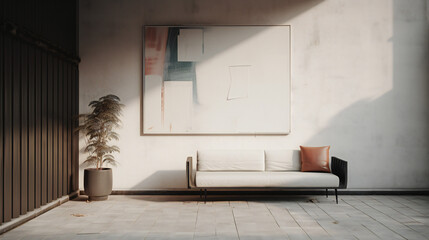 Urban Interior Design with Mockup Frame Poster, 3D Render, 3D Illustration