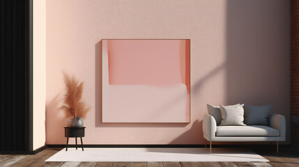 Pink Interior Design with Mockup Frame Poster, 3D Render, 3D Illustration