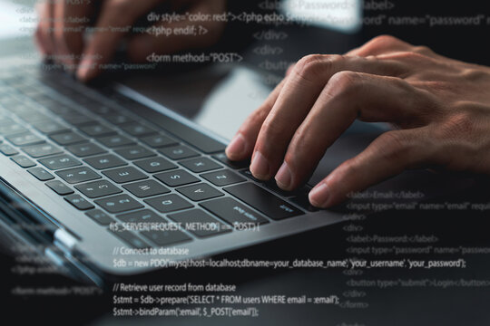 Software developer or programmer coding program with laptop. Create Intelligence innovation. Computer programming, development software engineer and architecture, digital data technology management