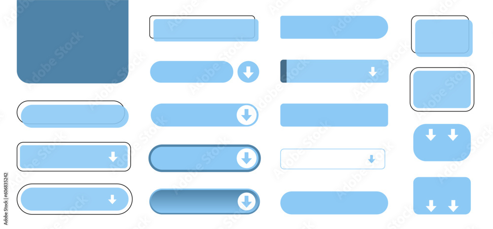 Poster the click here is a set of simple modern buttons. push button for an application, advertisement, sto