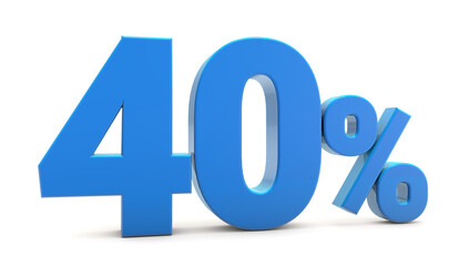 40 percentage sign isolated on white background. 40 percent off 3d. 40 percent sign. 3D rendering.