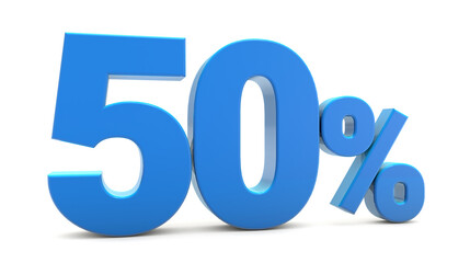 50 percentage sign isolated on white background. 50 percent off 3d. 50 percent sign. 3D rendering.