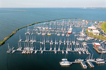 Aerial from the harbor from Lelystad at the IJsselmeer in the Netherlands