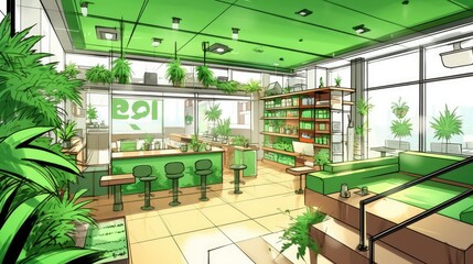 A modern, minimalist dispensary with an open floor plan and great lighting. (Illustration, Generative AI) - obrazy, fototapety, plakaty