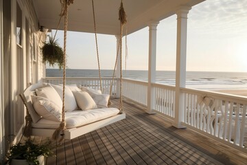 Beach House Porch with a Swing. Generative ai