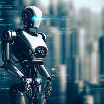 Asistente humano robot futurista moderno. Generado por IA.
