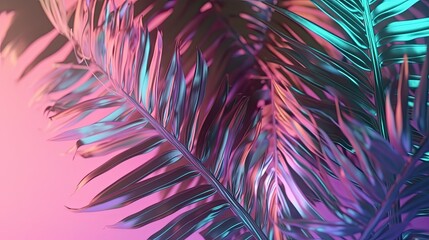 background of tropical leaves neon, summer, vacation, pink.