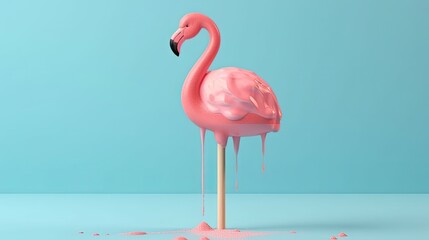 flamingo melting popsicle ice cream, pink, summer,