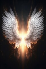 Pair of Angel Wings with Glowing Light. Generative ai