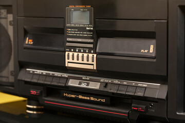 Retro ghetto radio boom box cassette recorder from 80s