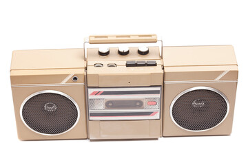 Retro portable stereo cassette recorder from 80s